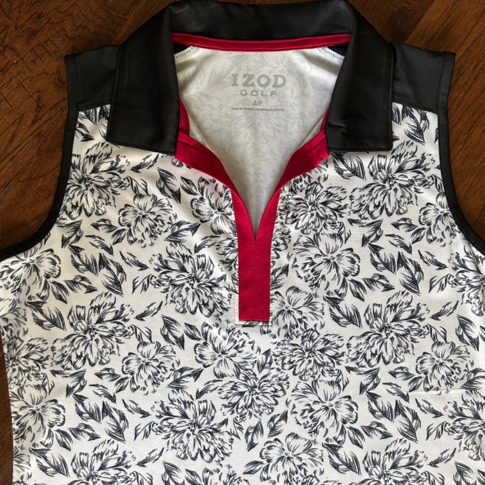 Golf Polo Sleeveless by IZOD Feminine Black White Red Size Small